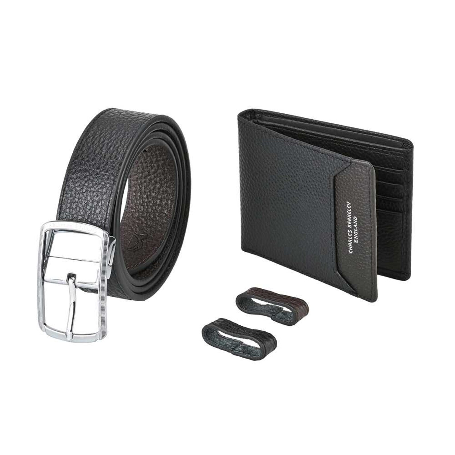 Tumbled Leather Wallet & Silver Buckle Belt Gift Set